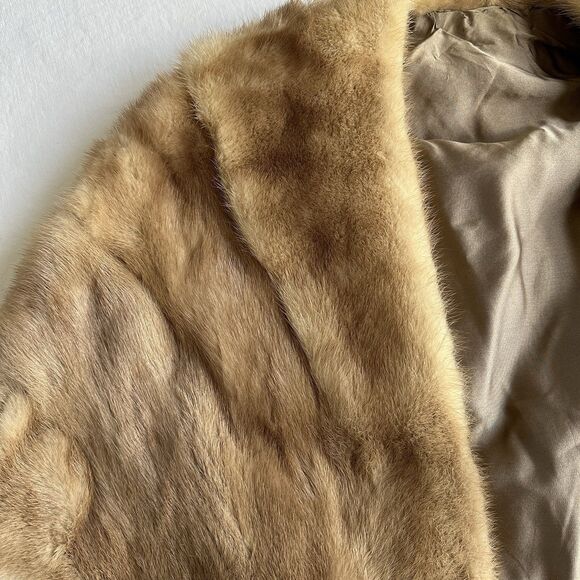 VINTAGE Mink Stole Scarf Fur Cape Shawl Fur Opera Ball Carmel Beige - Picture 2 of 9